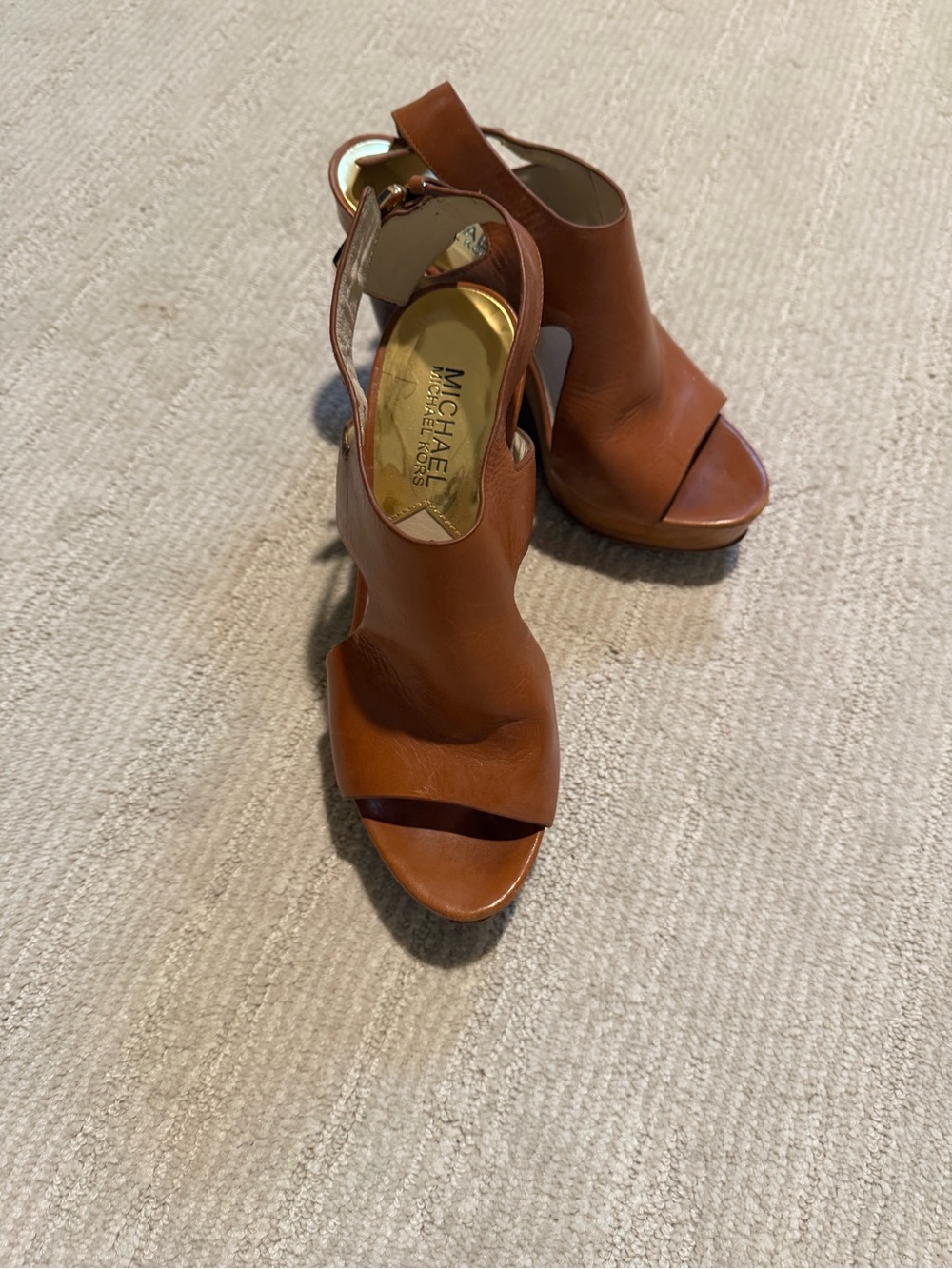 MICHAEL Michael Kors Tan Brown Leather Open-Toe Slingback Heels